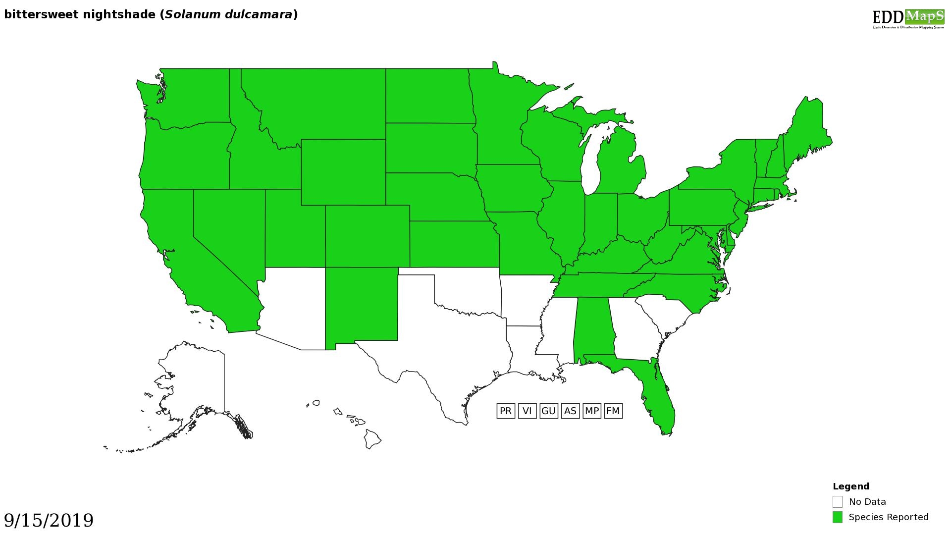 Nightshades distribution - United States